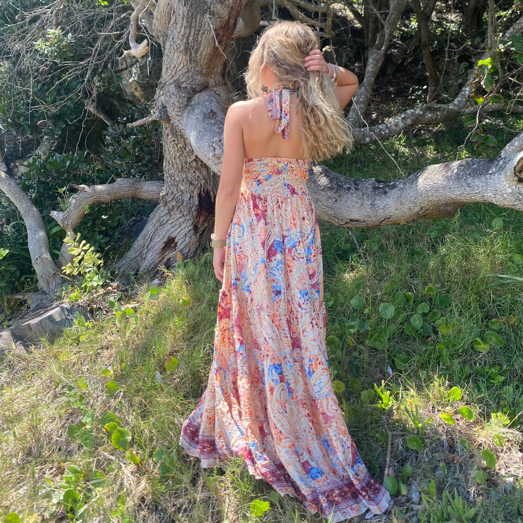 Back view of Wanderlust Dress showcasing lightweight, airy design