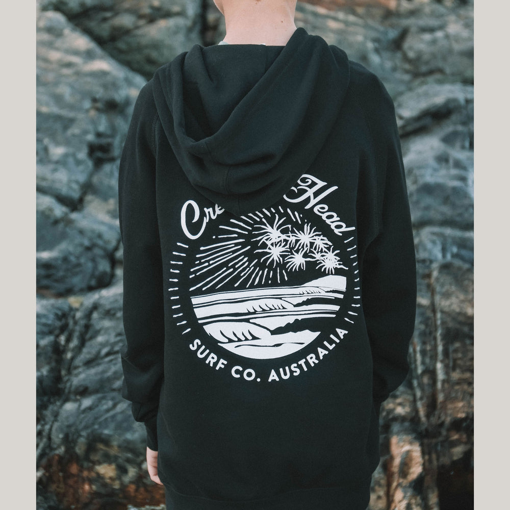 kids black crescent head hoodie